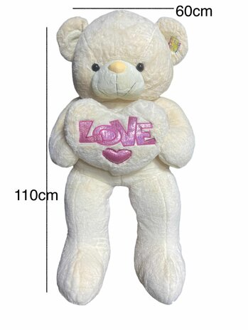 Teddy bear with heart I LOVE You White 110cm