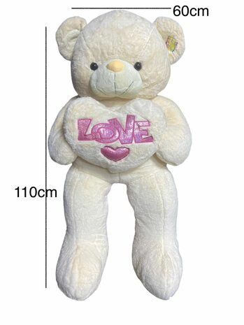 Teddybeer met hart I LOVE You Wit 110cm