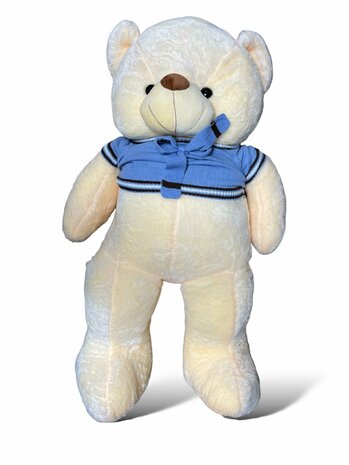 Knuffelbeer Teddybeer plus met Blauw t-shirt 110cm