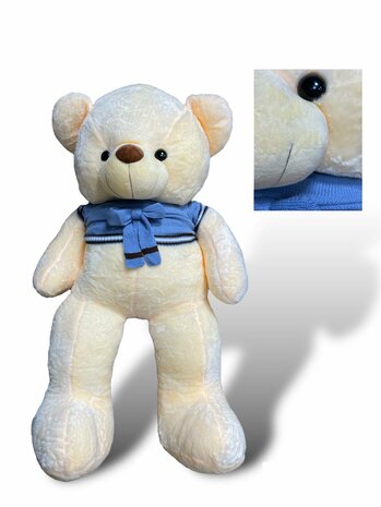 Knuffelbeer Teddybeer plus met Blauw t-shirt 110cm