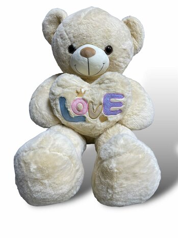 Teddybeer met hart LOVE You beige 75cm