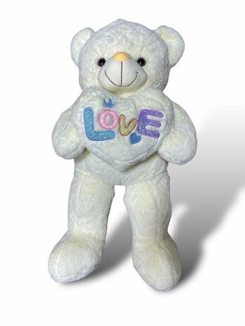 Teddy bear with heart LOVE White 75cm