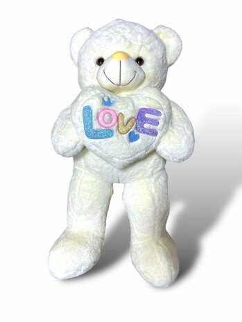 Teddy bear with heart LOVE White 75cm