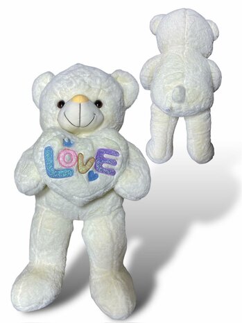Teddy bear with heart LOVE White 75cm