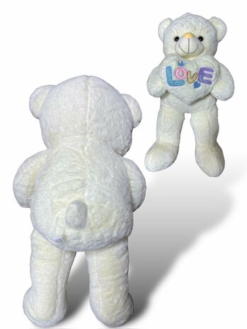 Teddy bear with heart LOVE White 75cm