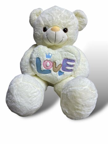 Teddy bear with heart LOVE White 75cm