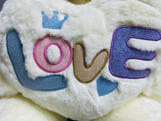 Teddy bear with heart LOVE White 75cm