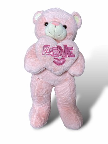 Teddybeer met hart LOVE Roze 75cm