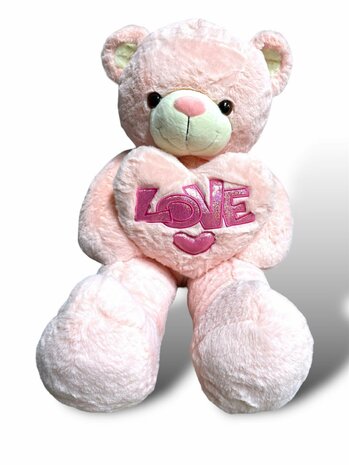 Teddybeer met hart LOVE Roze 75cm