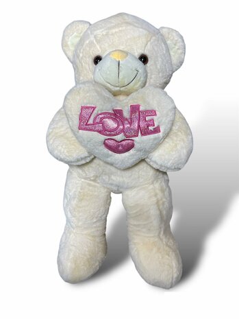 Knuffelbeer met hart LOVE beige 75cm