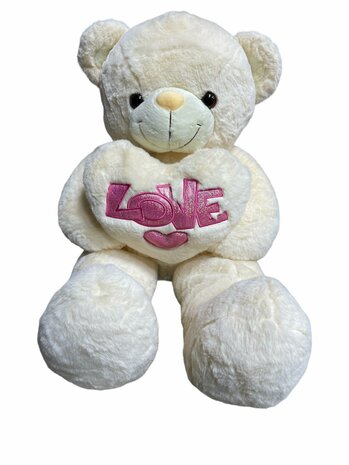 Knuffelbeer met hart LOVE beige 75cm