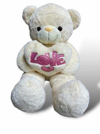 Knuffelbeer met hart LOVE beige 75cm