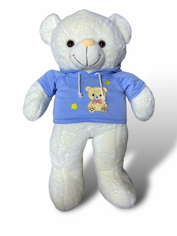 Cuddly bear White with beige red sweater with hood 70 cm