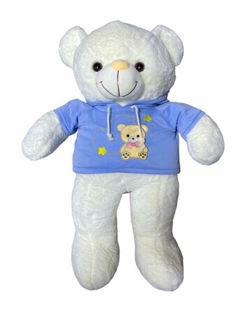 Cuddly bear White with beige red sweater with hood 70 cm