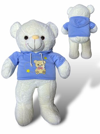 Cuddly bear White with beige red sweater with hood 70 cm