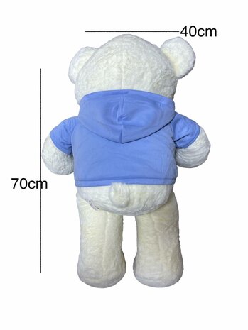 Cuddly bear White with beige red sweater with hood 70 cm