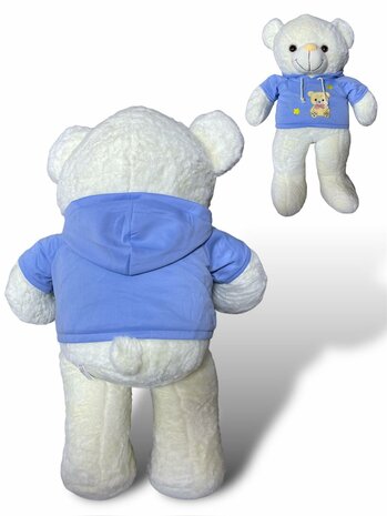 Cuddly bear White with beige red sweater with hood 70 cm