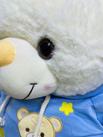 Cuddly bear White with beige red sweater with hood 70 cm