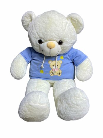 Cuddly bear White with beige red sweater with hood 70 cm