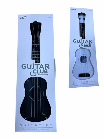 GUITAR BLACK AND WHITE - CHILDREN&#039;S GUITAR 4 STRINGS 57CM