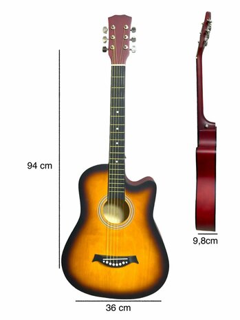 Guitar cutaway with 6 strings western acoustic 38&quot; mix color