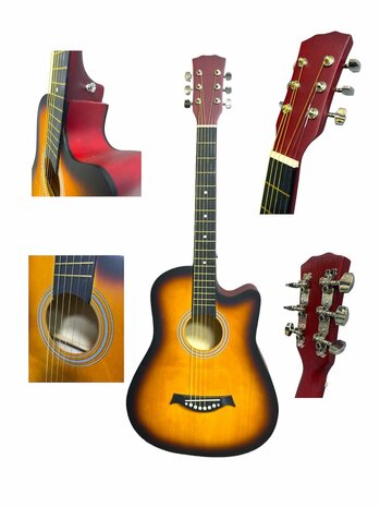 Guitar cutaway with 6 strings western acoustic 38&quot; mix color