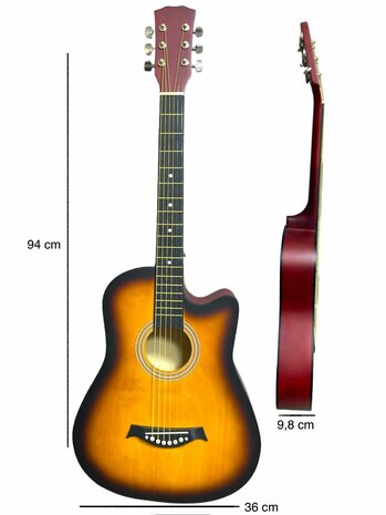 Guitar cutaway with 6 strings western acoustic 38&quot; mix color