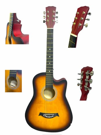 Guitar cutaway with 6 strings western acoustic 38&quot; mix color