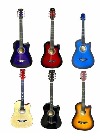 Guitar cutaway with 6 strings western acoustic 38&quot; mix color