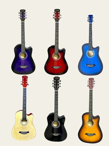 Guitar cutaway with 6 strings western acoustic 38&quot; mix color