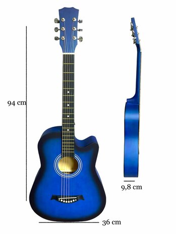 Guitar cutaway with 6 strings western acoustic 38&quot; mix color