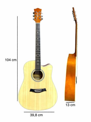 Guitar cutaway with 6 strings western acoustic 41&quot; Adia wood