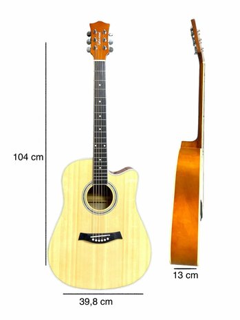 Gitaar cutaway met 6 snaren western akoestisch 41&quot; Adia hout