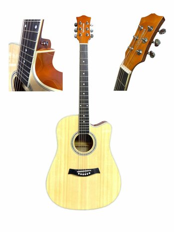 Guitar cutaway with 6 strings western acoustic 41&quot; Adia wood