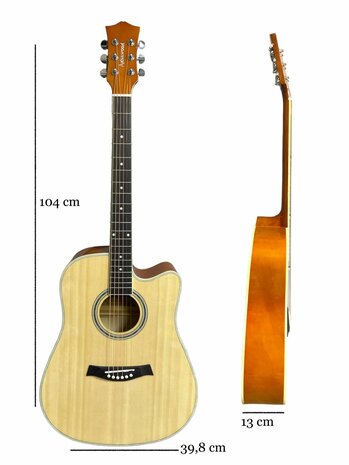 Guitar cutaway with 6 strings western acoustic 41&quot; Adia wood