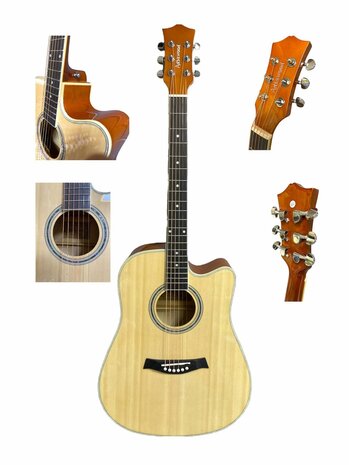 Guitar cutaway with 6 strings western acoustic 41&quot; Adia wood