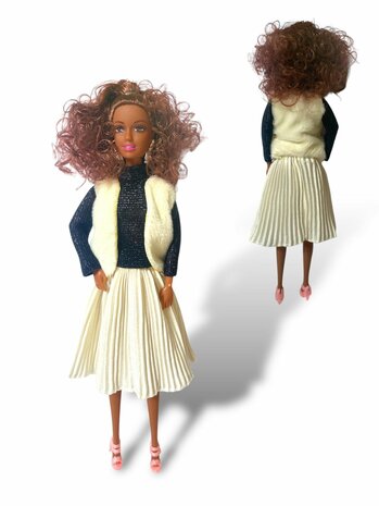 Toy Dark Brown Doll with Curly Hair 30cm A