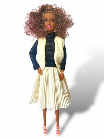 Toy Dark Brown Doll with Curly Hair 30cm A