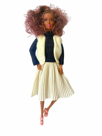 Toy Dark Brown Doll with Curly Hair 30cm A