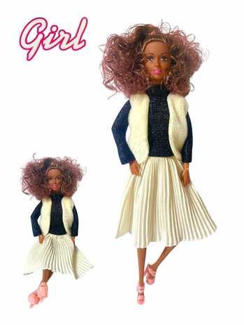 Toy Dark Brown Doll with Curly Hair 30cm A