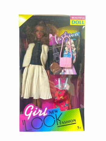 Spielzeug dunkelbraune Puppe mit lockigem Haar 30 cm A