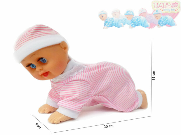 Krabbelndes Baby, kriechende Babypuppe &ndash; kann krabbeln und tanzen &ndash; mit Ton (20 cm)