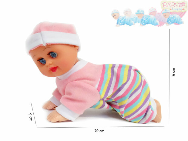 Krabbelndes Baby, kriechende Babypuppe &ndash; kann krabbeln und tanzen &ndash; mit Ton (20 cm)