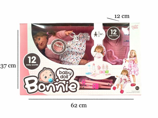 Bonnie Babypop + kinderwagen 52 cm voor meisjes pop 40 cm