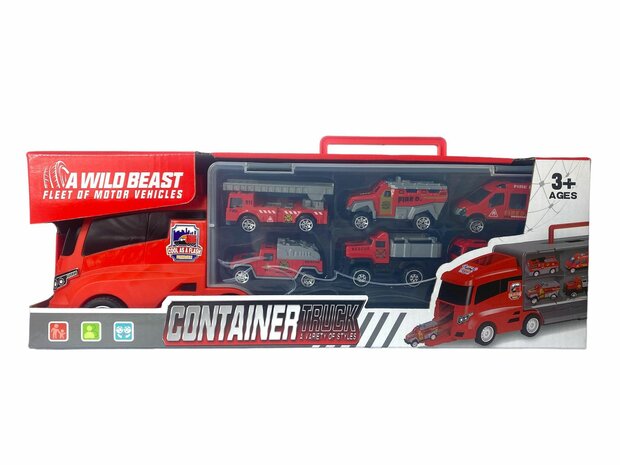 BRANDWEER VRACHTWAGEN TRUCK TRANSPORTER - 6-DELIG SET KOFFER - 36CM