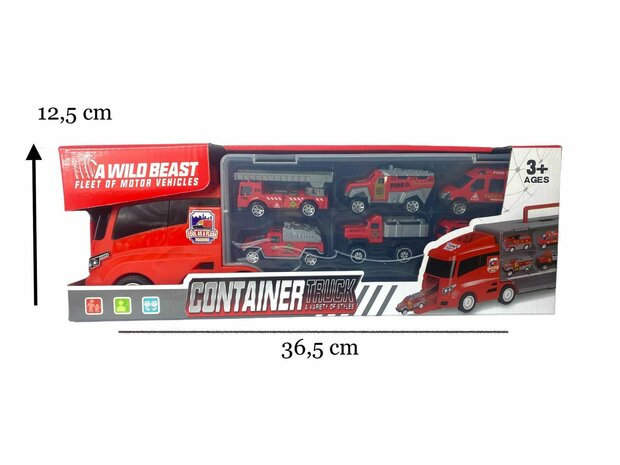 TRANSPORTEUR DE CAMION DE POMPIERS - COFFRET 6 PI&Egrave;CES - 36CM