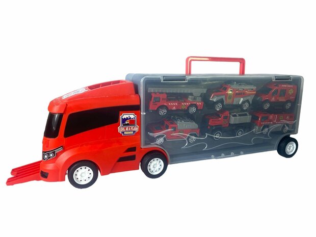 FIRE TRUCK TRUCK TRANSPORTER - 6-PIECE CASE SET - 36CM