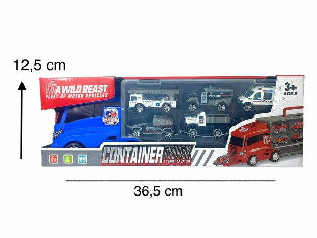 POLICE TRUCK TRUCK TRANSPORTER - 6-PIECE CASE SET - 36CM