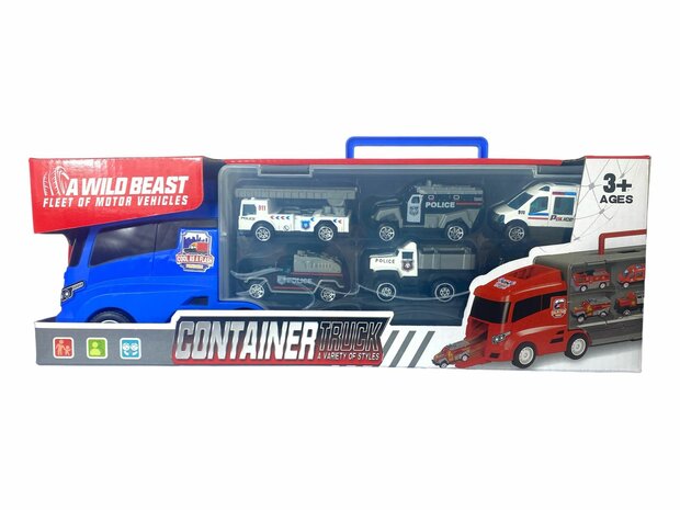 POLICE TRUCK TRUCK TRANSPORTER - 6-PIECE CASE SET - 36CM