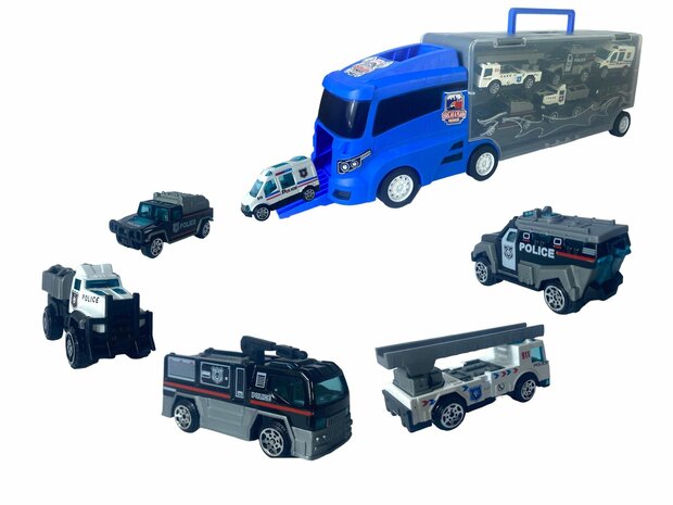 POLICE TRUCK TRUCK TRANSPORTER - 6-PIECE CASE SET - 36CM